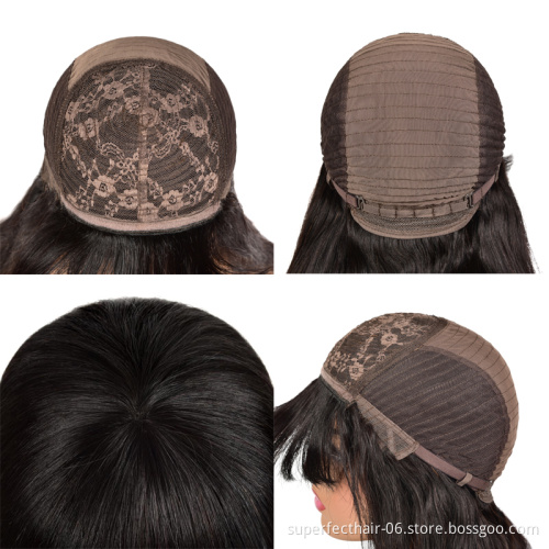 Wholesale Virgin Straight Bob Wig With Bangs Full Machine Made Wig For Black Women Natural Color Short Cheap Human Hair Wigs